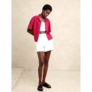 Banana Republic Factory Linen Blend Shirt M Bright Pink Boxy Button Front Boho